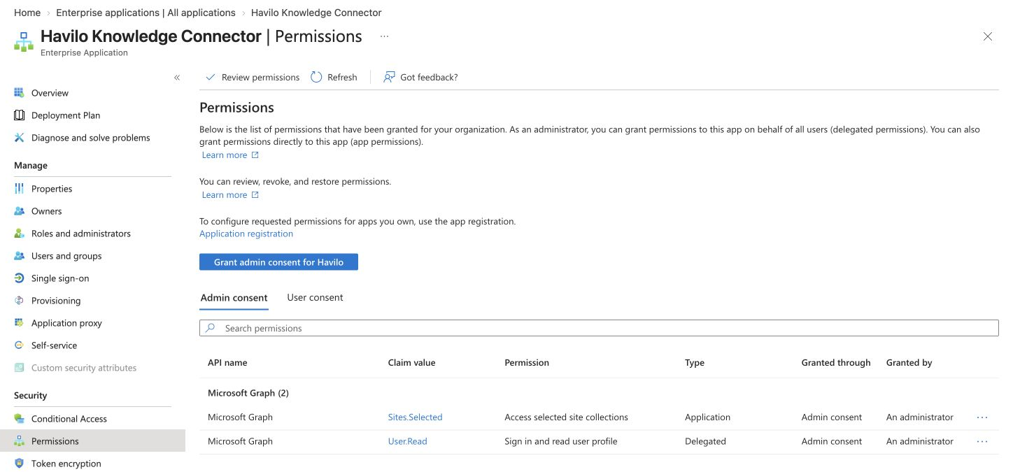 The connector's Microsoft Graph permissions in Entra.